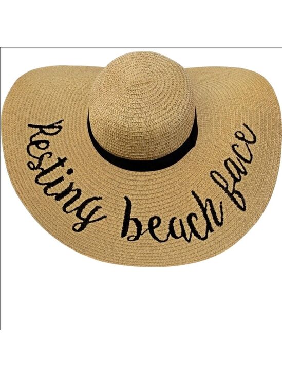 Accessories - SUNS Embroidered Straw Hat for Outdoors, Summer Beach "Resting Beach Face" EUC